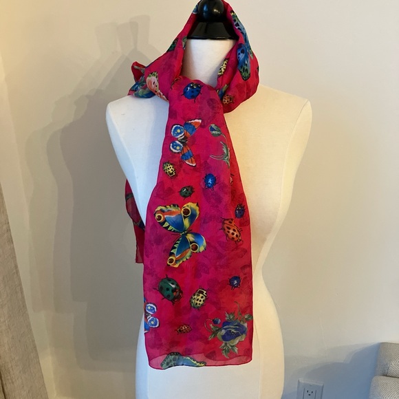 Accessories - Vintage Vibrant Hot Pink Butterfly ladybug Scarf